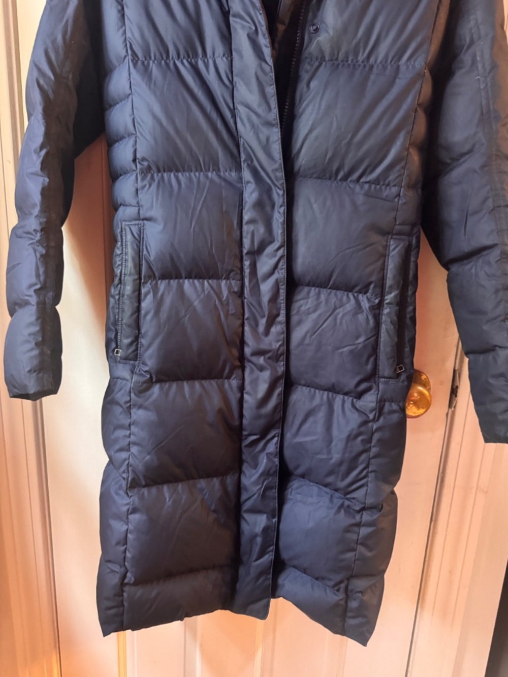 Patagonia Women's Dark Navy Long Puffer Coat with Hood size xs - Picture 2 of 8